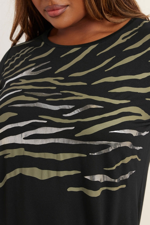 Büyük Beden Kısa Kollu Bisiklet Yaka Metalik Baskılı T-shirt 304149 T-shirt Vervegrand