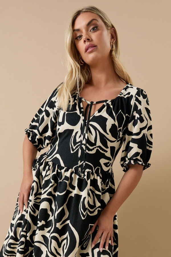 Büyük Beden Yakası Büzgülü Kısa Kollu Beli Lastikli Midi Elbise 304140 Elbise Vervegrand