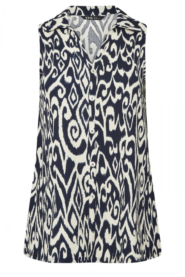 Büyük Beden Sıfır Kol Soyut Desenli Düğme Detaylı Bluz 322678 Vervegrand