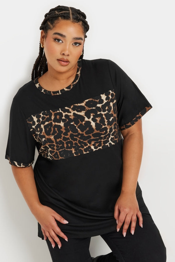 Büyük Beden Kısa Kollu Bisiklet Yaka Leopar Desenli T-shirt 303729 T-shirt Vervegrand