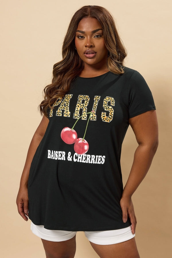 Büyük Beden Bisiklet Yaka Kısa Kollu Baskılı T-shirt 304176 T-shirt Vervegrand