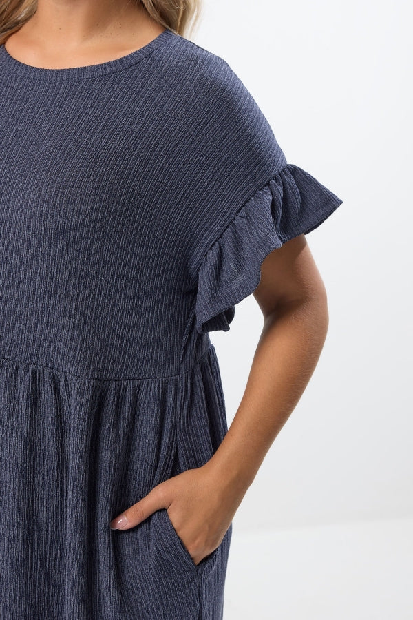 Büyük Beden Bisiklet Yaka Kısa Kollu Fırfırlı Uzun Elbise 270342 Elbise Vervegrand