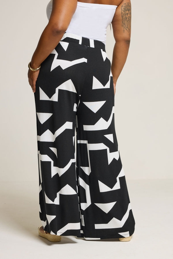 Büyük Beden Beli Lastikli Soyut Desenli Bol Paça Cepli Pantolon 304089 Pantolon Vervegrand