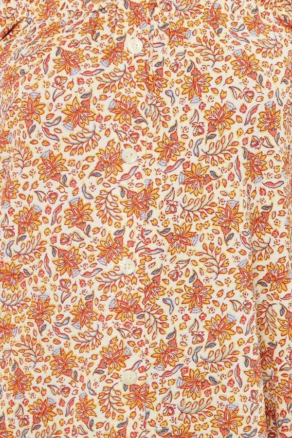 Büyük Beden Düşük Omuzlu Kısa Kollu Düğme Detaylı Desenli Bluz 322680 Vervegrand