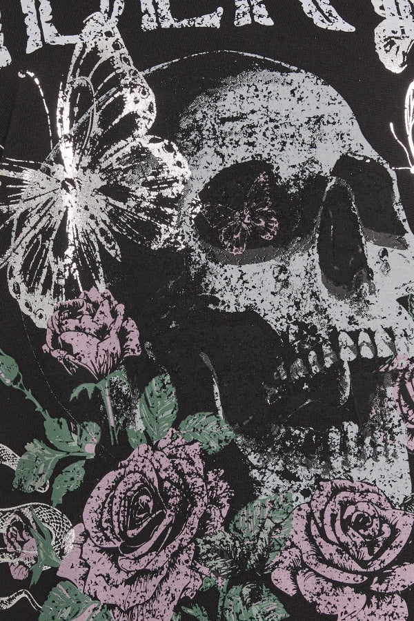 Büyük Beden Bisiklet Yaka Kol Detaylı Kuru Kafa Baskılı T-shirt 322639 T-shirt Vervegrand