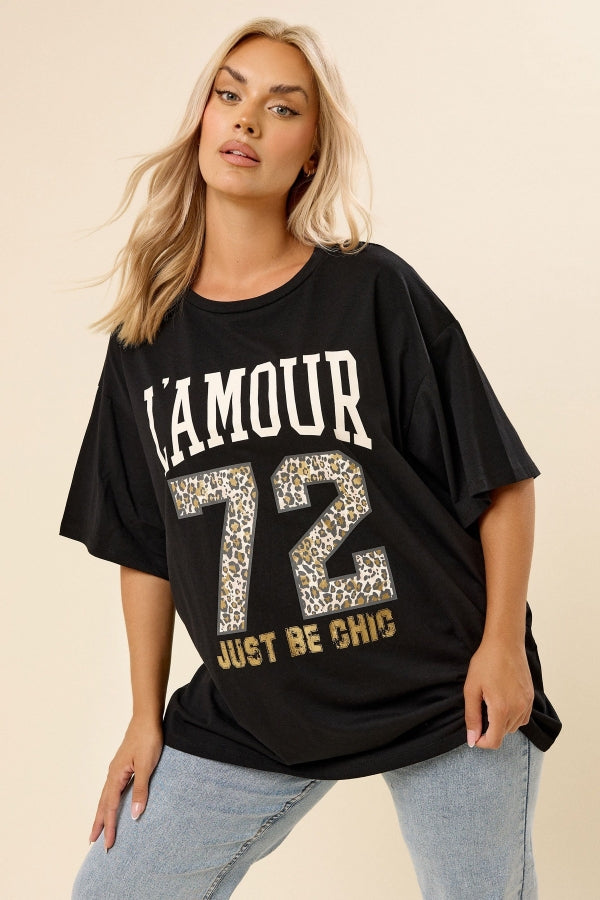 Büyük Beden Bisiket Yaka Kısa Kollu Yazı Baskılı T-shirt 304287 Vervegrand