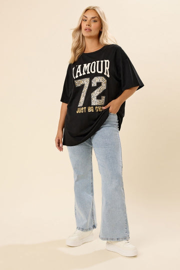 Büyük Beden Bisiket Yaka Kısa Kollu Yazı Baskılı T-shirt 304287 Vervegrand