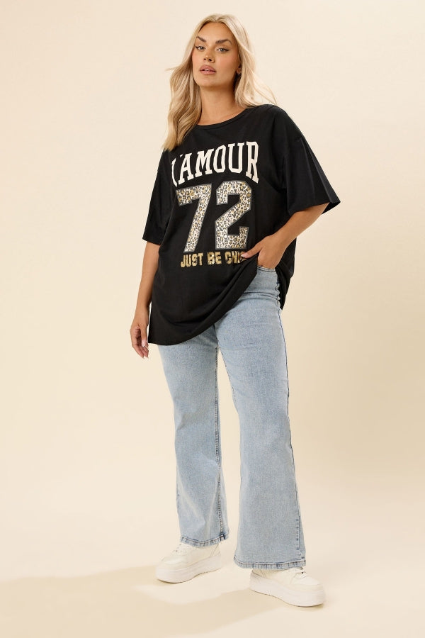 Büyük Beden Bisiket Yaka Kısa Kollu Yazı Baskılı T-shirt 304287 Vervegrand