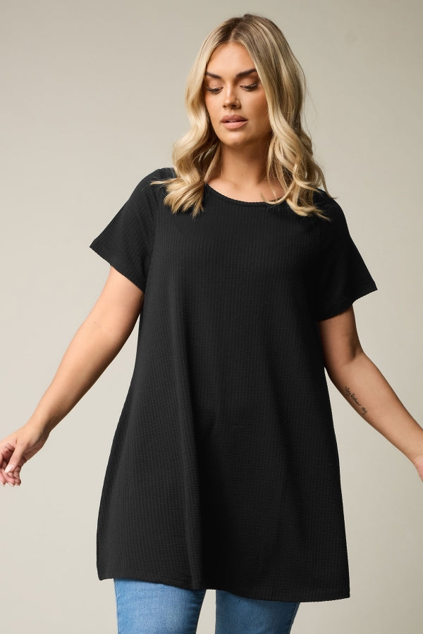 Büyük Beden Bisiklet Yaka Kısa Kollu Bürümcük Kumaş Uzun T-shirt 304000 Vervegrand