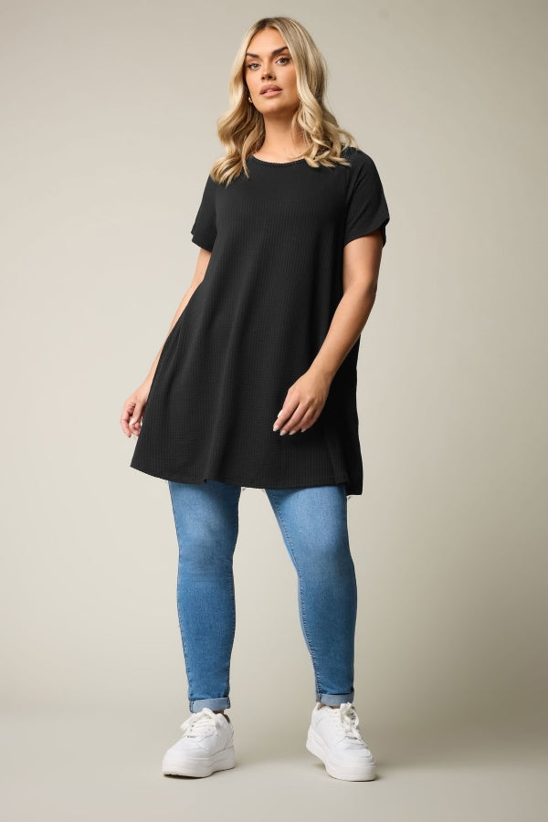 Büyük Beden Bisiklet Yaka Kısa Kollu Bürümcük Kumaş Uzun T-shirt 304000 Vervegrand