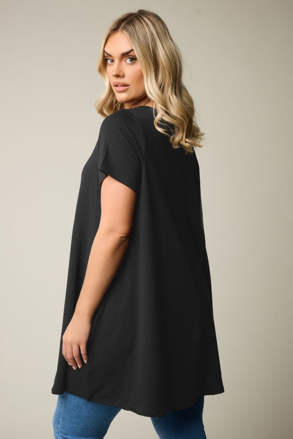 Büyük Beden Bisiklet Yaka Kısa Kollu Bürümcük Kumaş Uzun T-shirt 304000 Vervegrand