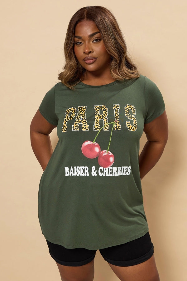 Büyük Beden Bisiklet Yaka Kısa Kollu Parlak Baskılı T-shirt 304175 Vervegrand