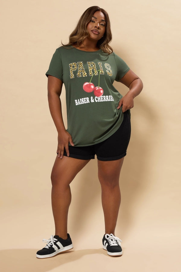 Büyük Beden Bisiklet Yaka Kısa Kollu Parlak Baskılı T-shirt 304175 Vervegrand