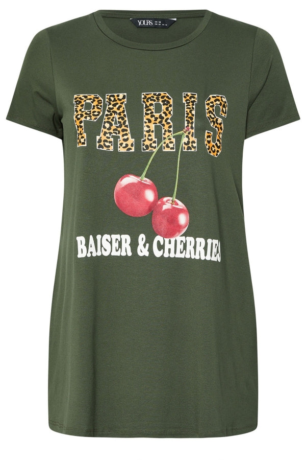 Vervegrand büyük beden şık haki t-shirt ön görünüm