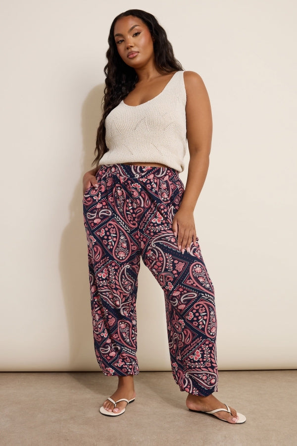Büyük Beden Cepli Beli Paçası Lastikli Etnik Desenli Pantolon 310144 Vervegrand