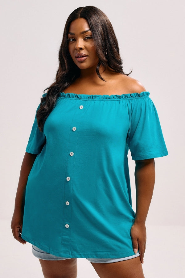 Büyük Beden Düşük Omuz Düğme Detaylı Straplez Bluz 322705 Vervegrand