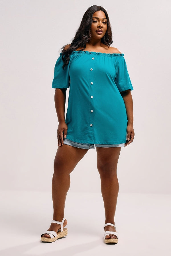 Büyük Beden Düşük Omuz Düğme Detaylı Straplez Bluz 322705 Vervegrand