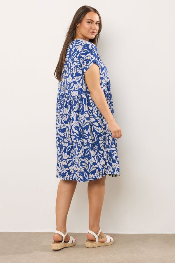 Büyük Beden V Yaka Kısa Kollu Cepli Çiçek Desenli Midi Elbise 616286 Vervegrand