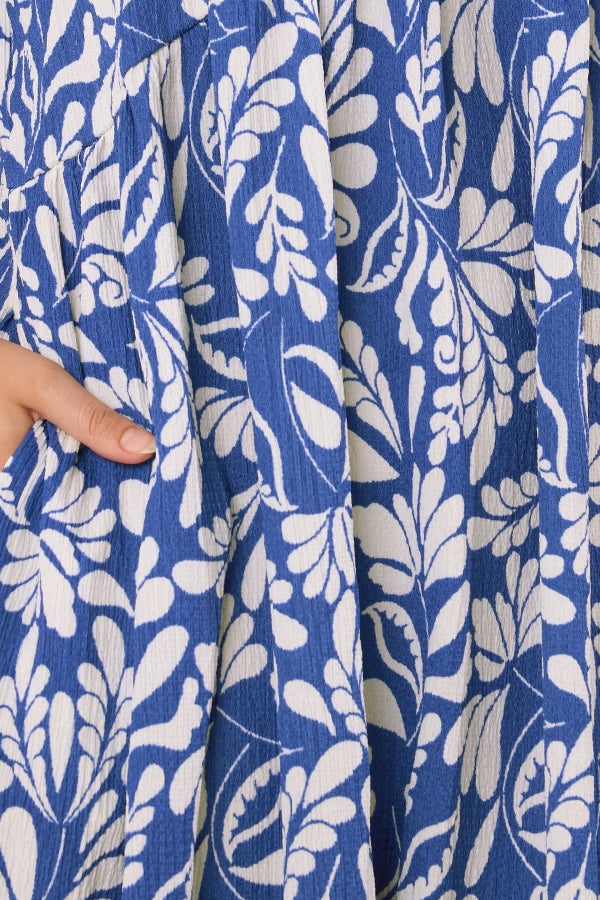 Büyük Beden V Yaka Kısa Kollu Cepli Çiçek Desenli Midi Elbise 616286 Vervegrand