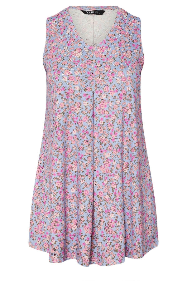 Büyük Beden V Yaka Sıfır Kol Çiçek Desenli Astarsız Dantel Bluz 304217 Vervegrand