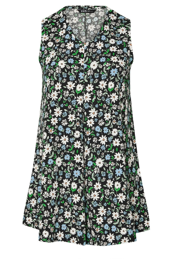 Büyük Beden V Yaka Sıfır Kol Çiçek Desenli T-shirt 304168 Vervegrand