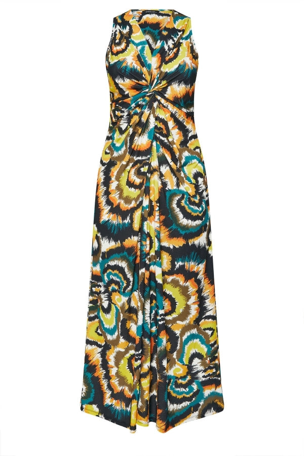 Büyük Beden V Yaka Sıfır Kol Önü Büzgülü Soyut Desenli Maxi Elbise 616343 Vervegrand