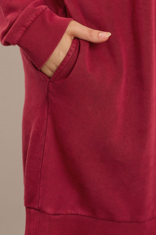 Vervegrand büyük beden bordo sweat elbise yan cepli model