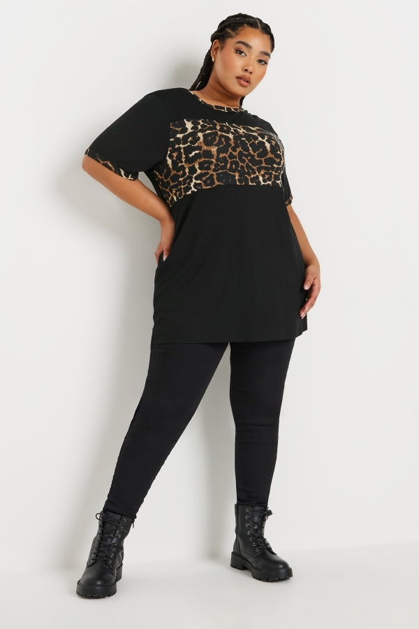 Büyük Beden Kısa Kollu Bisiklet Yaka Leopar Desenli T-shirt 303729 T-shirt Vervegrand