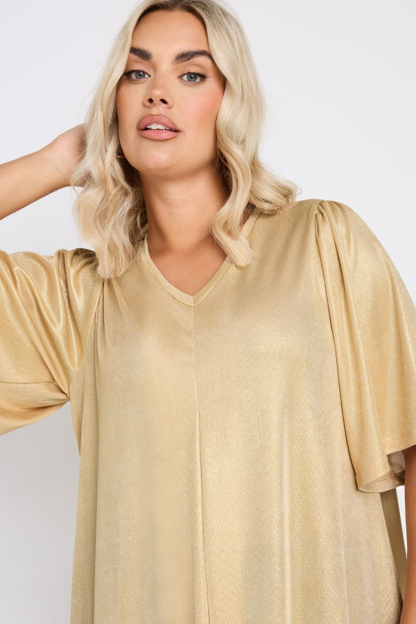 Büyük Beden V Yaka Kısa Kollu Parlak Görünümlü Bluz 303718 Vervegrand