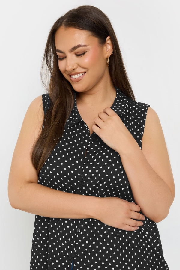 Büyük Beden Polo Yaka Sıfır Kol Düğmeli Puantiyeli T-shirt 303957 T-shirt Vervegrand