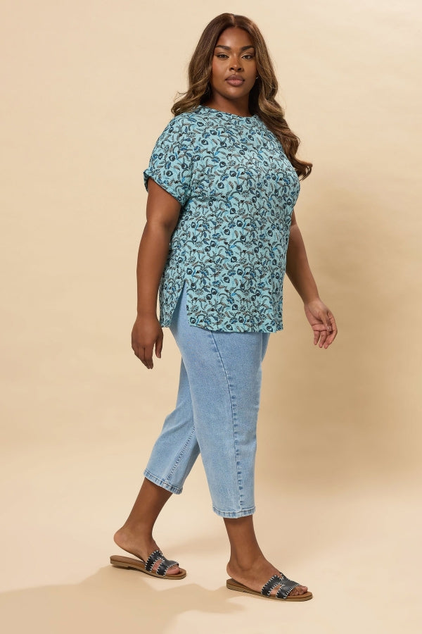 Büyük Beden Kısa Kollu Bisiklet Yaka Çini Desenli T-shirt 304190 T-shirt Vervegrand