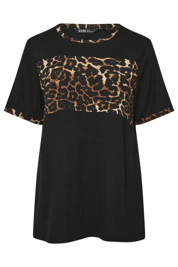 Büyük Beden Kısa Kollu Bisiklet Yaka Leopar Desenli T-shirt 303729 T-shirt Vervegrand