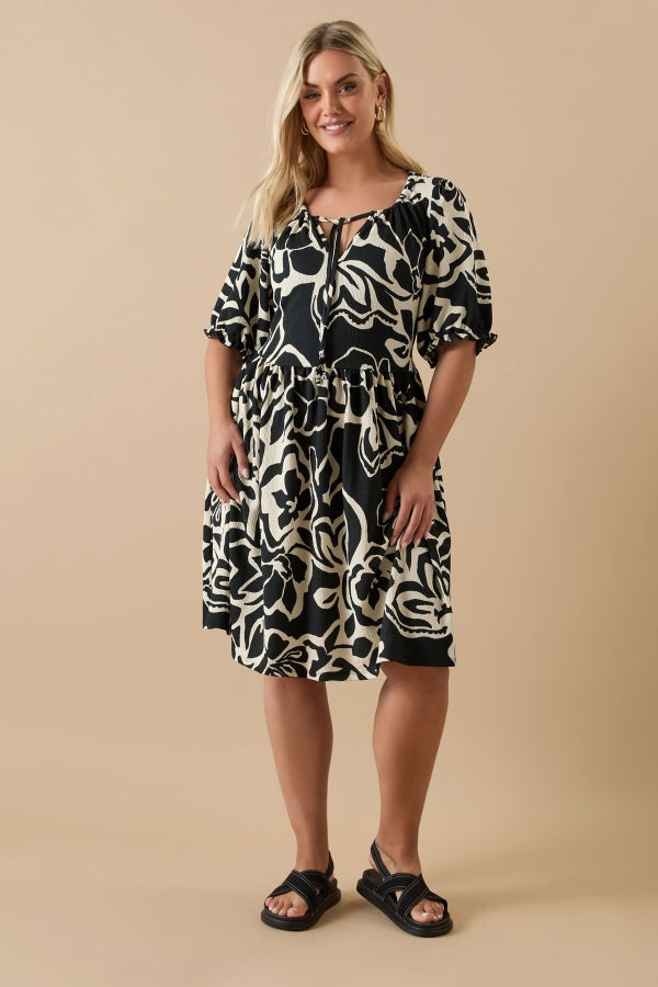 Büyük Beden Yakası Büzgülü Kısa Kollu Beli Lastikli Midi Elbise 304140 Elbise Vervegrand