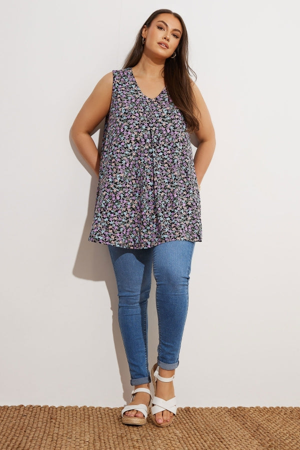 Büyük Beden Sıfır Kol V Yaka Çiçek Desenli Eteği Bollaşan Bluz 303420 Vervegrand