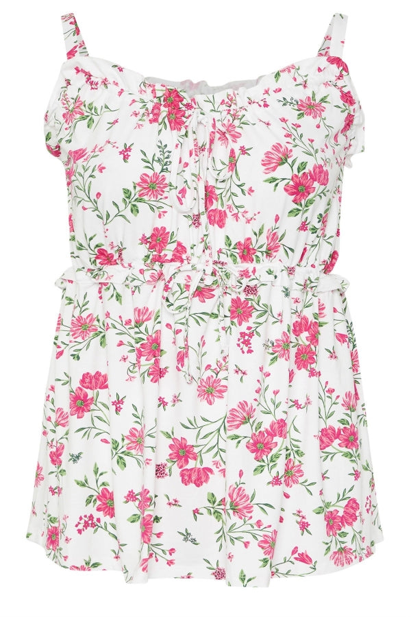 Büyük Beden Kare Yaka Askılı İp Detaylı Çiçek Desenli T-shirt 322694 T-shirt Vervegrand