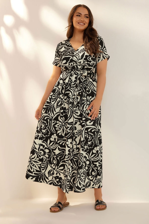 Büyük Beden Kısa Kollu V Yaka Kuşaklı Anvelop Elbise 304073 Elbise Vervegrand