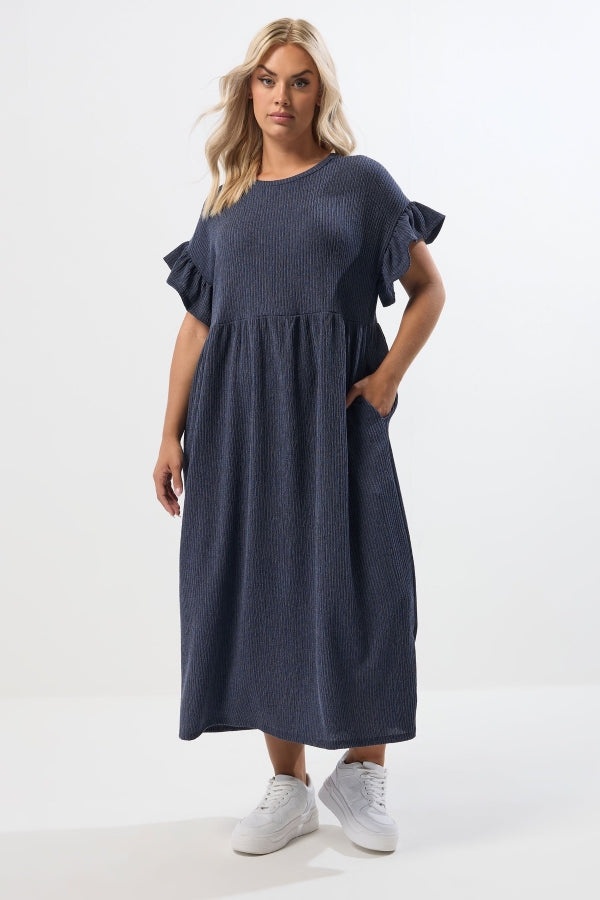 Büyük Beden Bisiklet Yaka Kısa Kollu Fırfırlı Uzun Elbise 270342 Elbise Vervegrand