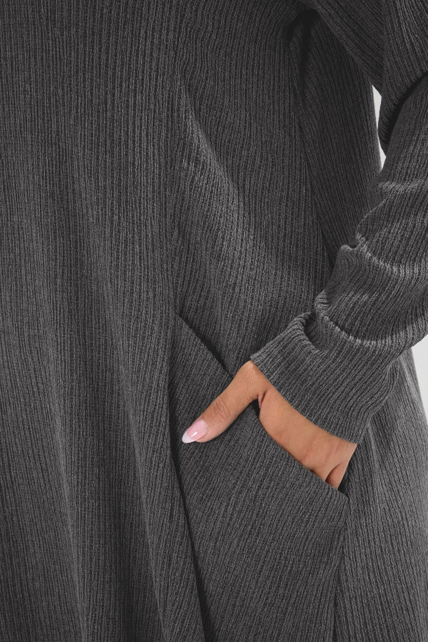 Büyük Beden Uzun Kollu Bisiklet Yaka Cepli Fitilli Elbise 304008 Vervegrand