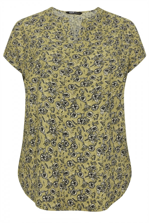 Büyük Beden Çentik Yaka Kısa Kollu Eteği Asimetrik Kesim Desenli Bluz 303867 Vervegrand