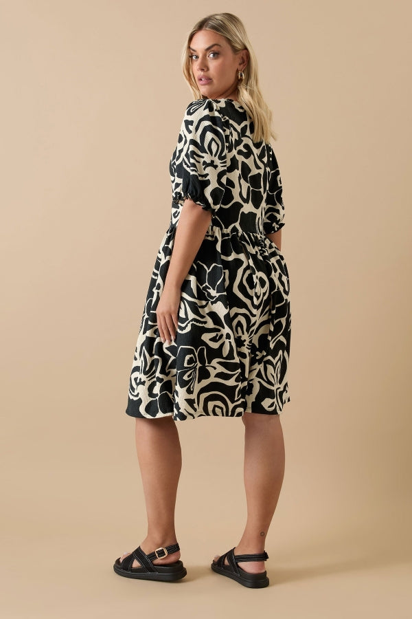 Büyük Beden Yakası Büzgülü Kısa Kollu Beli Lastikli Midi Elbise 304140 Elbise Vervegrand