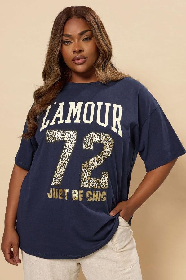 Büyük Beden Kısa Kollu Bisiklet Yaka Metalik Baskılı T-shirt 304180 T-shirt Vervegrand