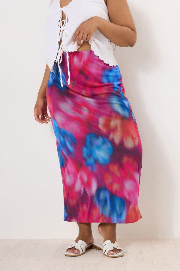 Büyük Beden Beli Lastikli Desenli Astarlı Uzun Tül Etek 160297 Vervegrand