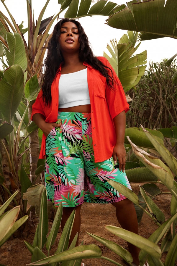 Büyük Beden Beli Lastikli Desenli Bol Kesim Likralı Şort 145100 Vervegrand