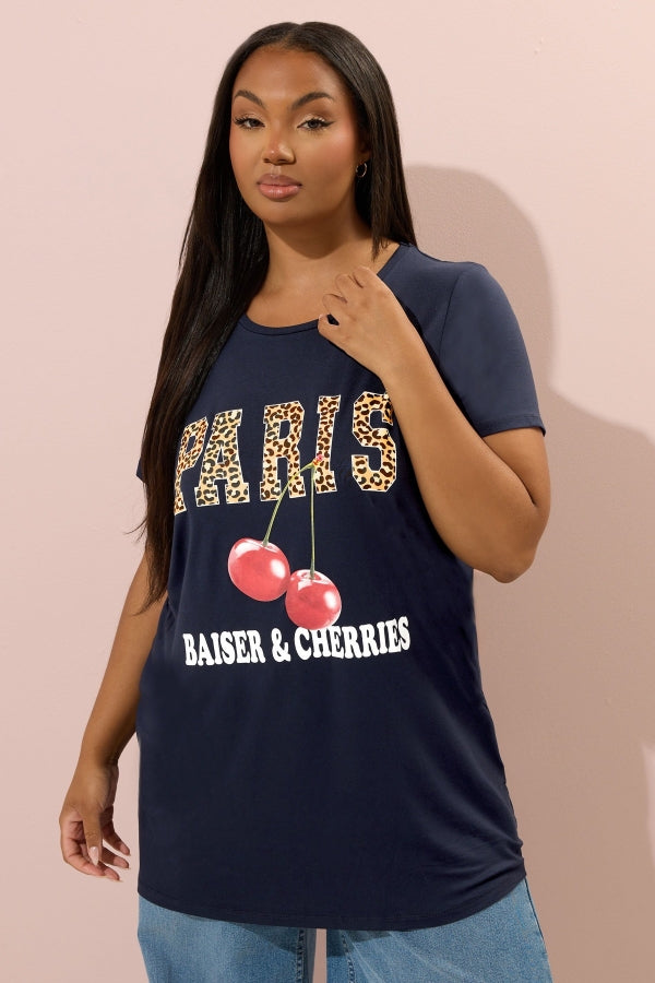Büyük Beden Kısa Kollu Bisiklet Yaka Baskılı T-shirt 304174 Vervegrand