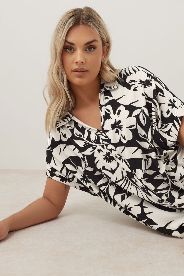 Büyük Beden Kısa Kollu Çiçek Desenli Gömlek 303686 Gömlek Vervegrand