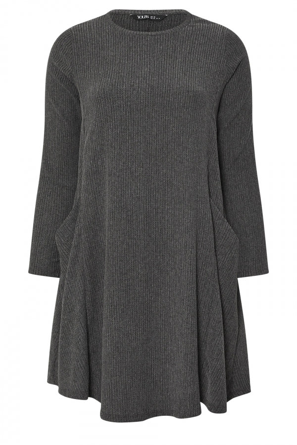 Büyük Beden Uzun Kollu Bisiklet Yaka Cepli Fitilli Elbise 304008 Vervegrand