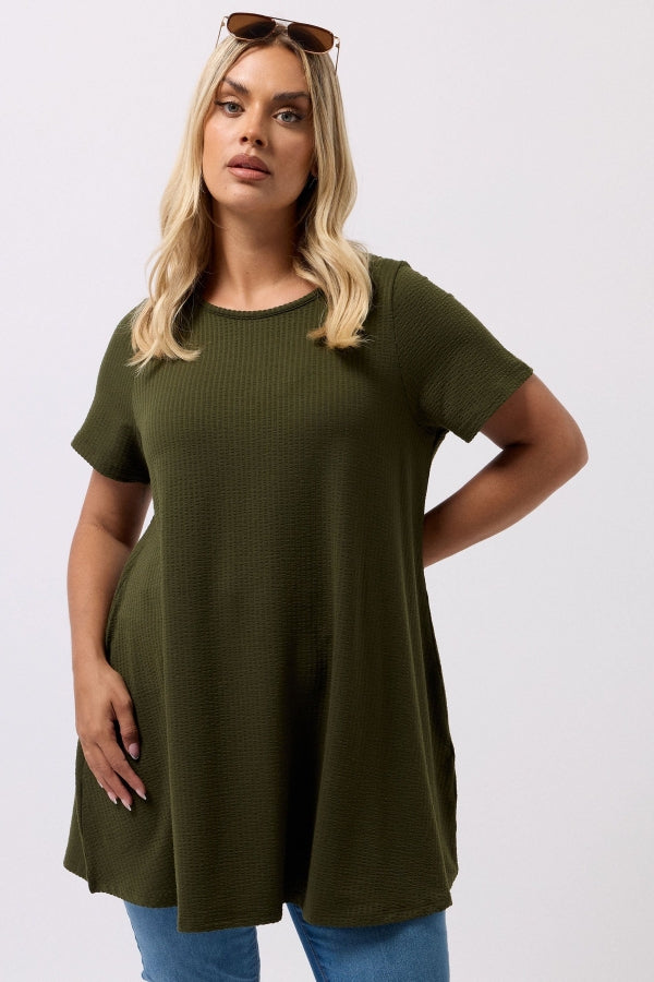 Büyük Beden Bisiklet Yaka Kısa Kollu Dokulu Uzun T-shirt 304001 T-shirt Vervegrand