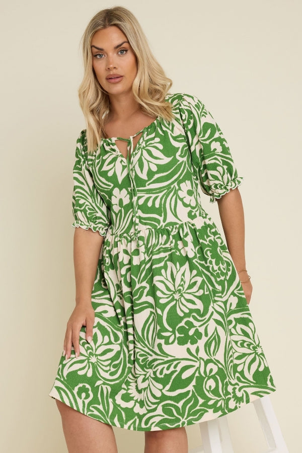 Büyük Beden Yakası Büzgülü Çiçek Desenli Mini Elbise 304112 Elbise Vervegrand
