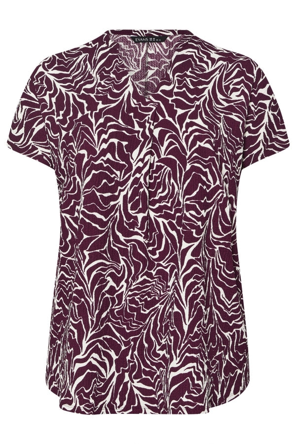 Büyük Beden V Yaka Kısa Kollu Soyut Desenli Asimetrik Kesim T-shirt 616219 T-shirt Vervegrand