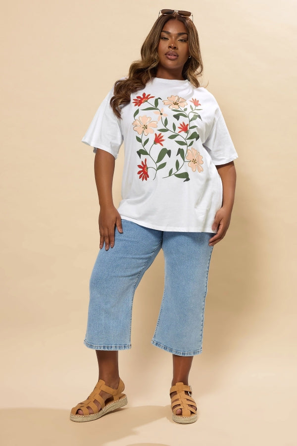 Büyük Beden Kısa Kollu Bisiklet Yaka Çiçek Desenli T-shirt 304177 Vervegrand